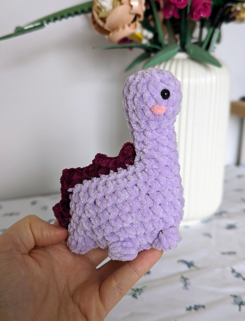 Purple Dinosaur Plush - Removable Bucket Hat - Super Soft Cute Crochet Amigurumi - Cuddly Toy Stuffed Animal