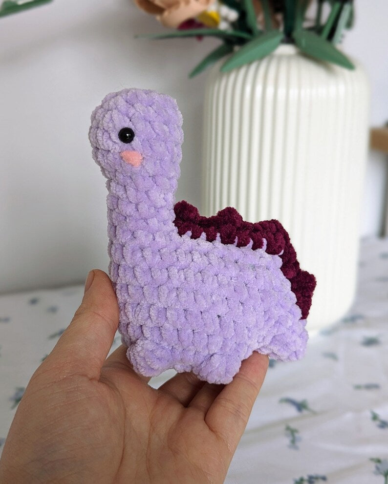 Purple Dinosaur Plush - Removable Bucket Hat - Super Soft Cute Crochet Amigurumi - Cuddly Toy Stuffed Animal