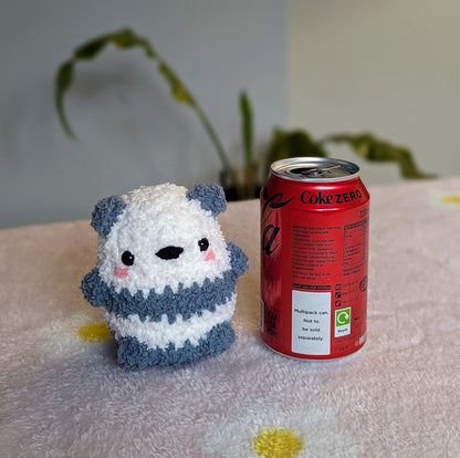Fluffy Chubby Grey Panda Plush - Super Soft Cute Crochet Amigurumi - Cuddly Toy Stuffed Animal