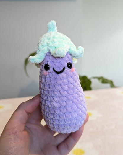 Handmade Aubergine Plushie - Super Soft Cute Crochet Amigurumi - Cuddly Toy Stuffed Animal