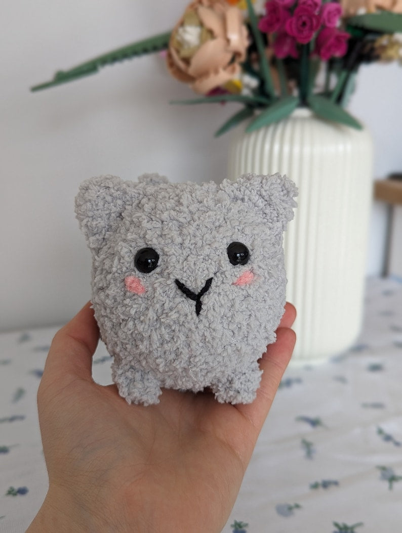 Fluffy Chubby Grey Cat Plush - Super Soft Cute Crochet Amigurumi - Cuddly Toy Stuffed Animal
