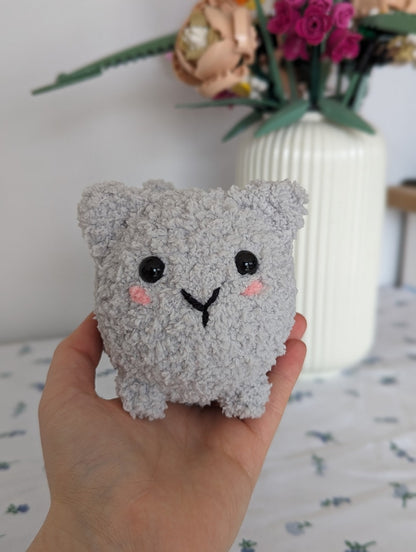Fluffy Chubby Grey Cat Plush - Super Soft Cute Crochet Amigurumi - Cuddly Toy Stuffed Animal