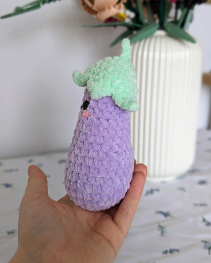 Handmade Aubergine Plushie - Super Soft Cute Crochet Amigurumi - Cuddly Toy Stuffed Animal