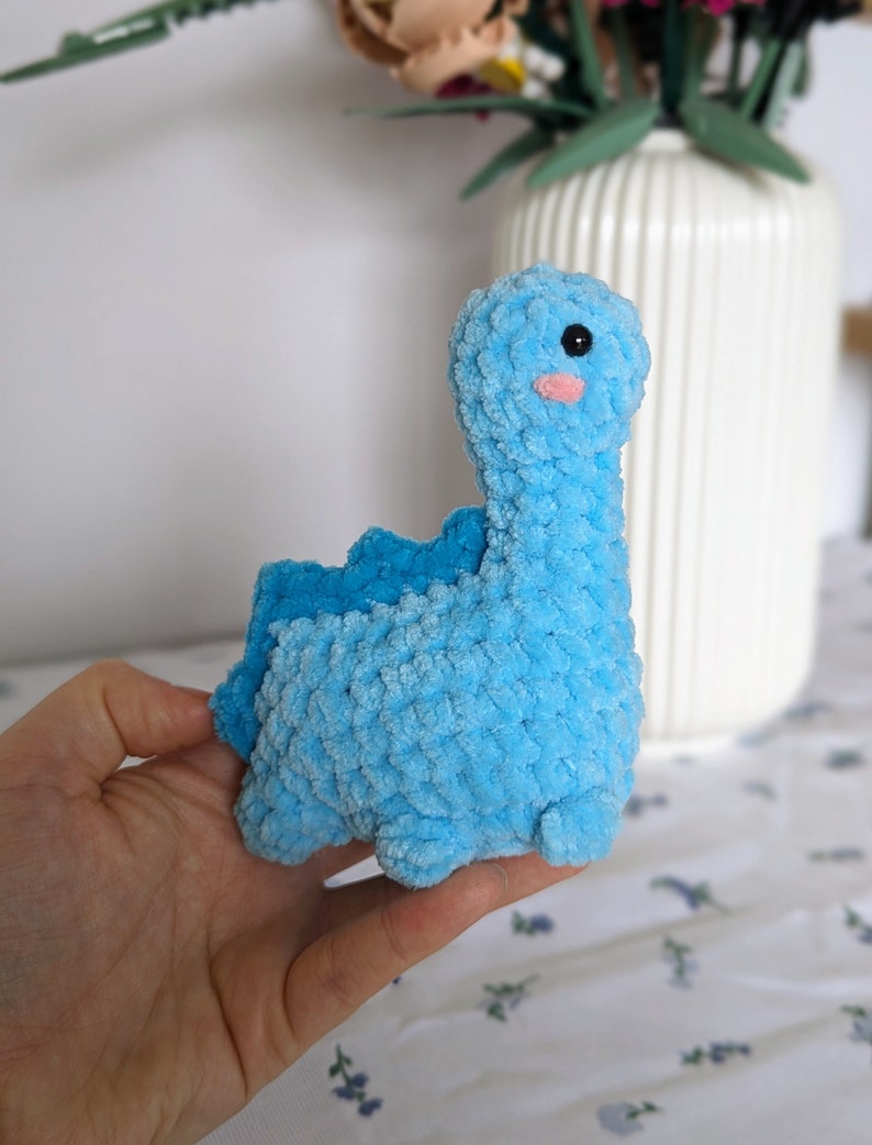 Blue Dinosaur Plush - Removable Bucket Hat - Super Soft Cute Crochet Amigurumi - Cuddly Toy Stuffed Animal