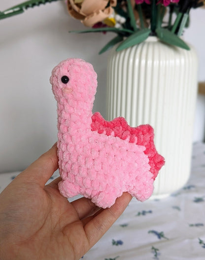 Pink Dinosaur Plush - Removable Bucket Hat - Super Soft Cute Crochet Amigurumi - Cuddly Toy Stuffed Animal