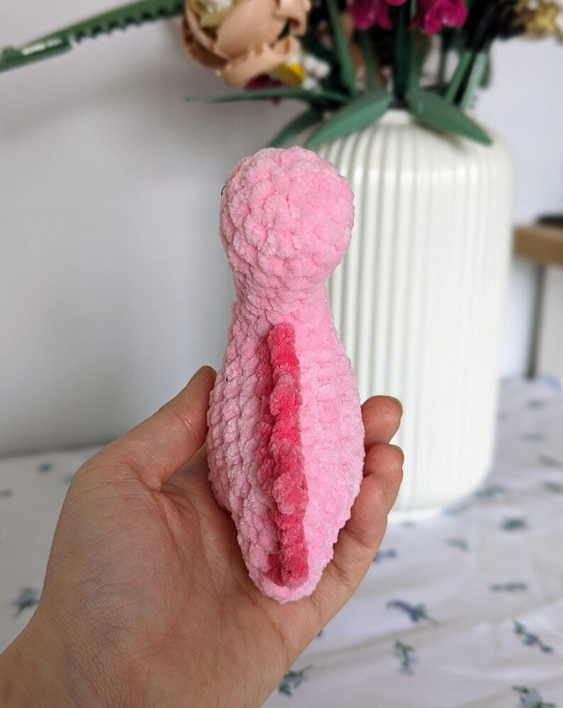 Pink Dinosaur Plush - Removable Bucket Hat - Super Soft Cute Crochet Amigurumi - Cuddly Toy Stuffed Animal