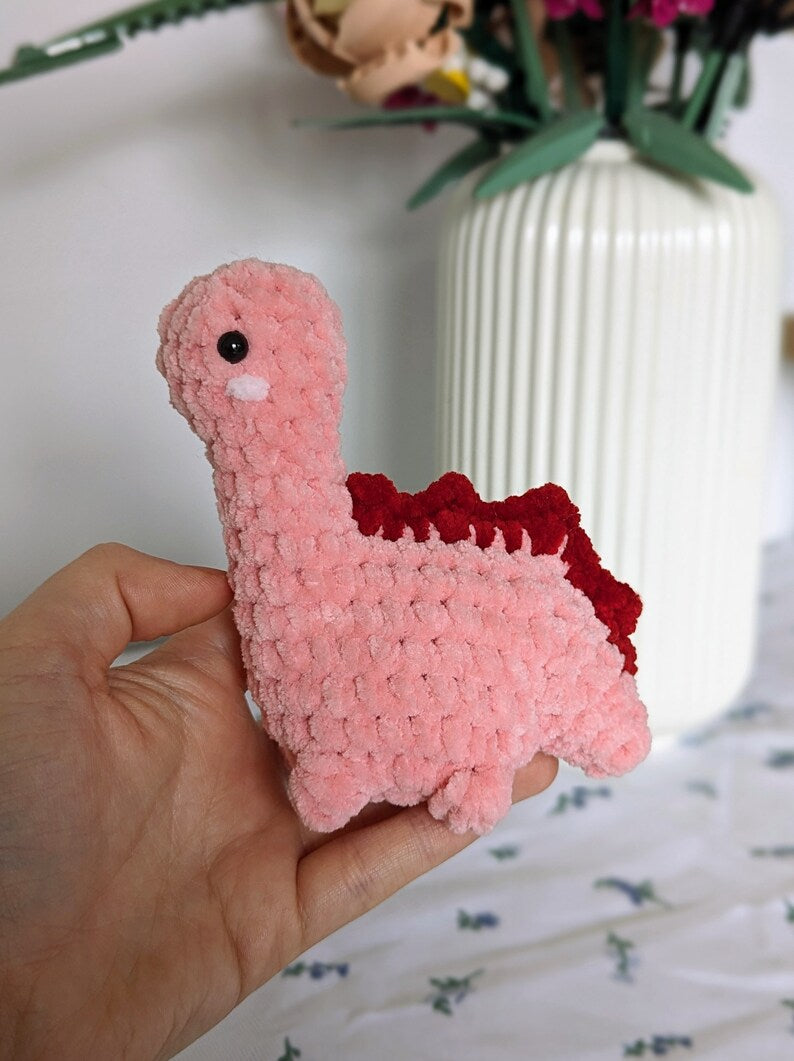 Red Dinosaur Plush - Removable Bucket Hat - Super Soft Cute Crochet Amigurumi - Cuddly Toy Stuffed Animal