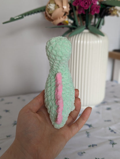 Y2K Dinosaur Plush - Removable Bucket Hat - Super Soft Cute Crochet Amigurumi - Cuddly Toy Stuffed Animal