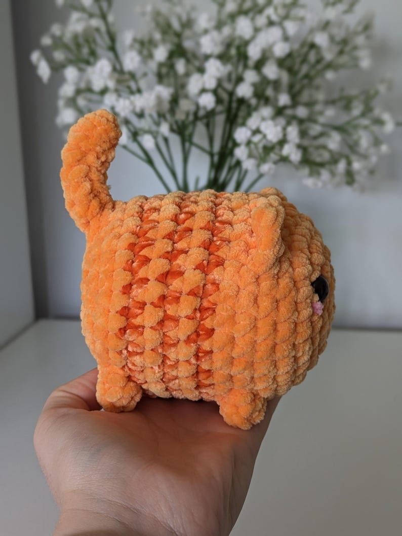 Chubby Ginger Cat Plush - Super Soft Cute Crochet Amigurumi - Cuddly Toy Stuffed Animal
