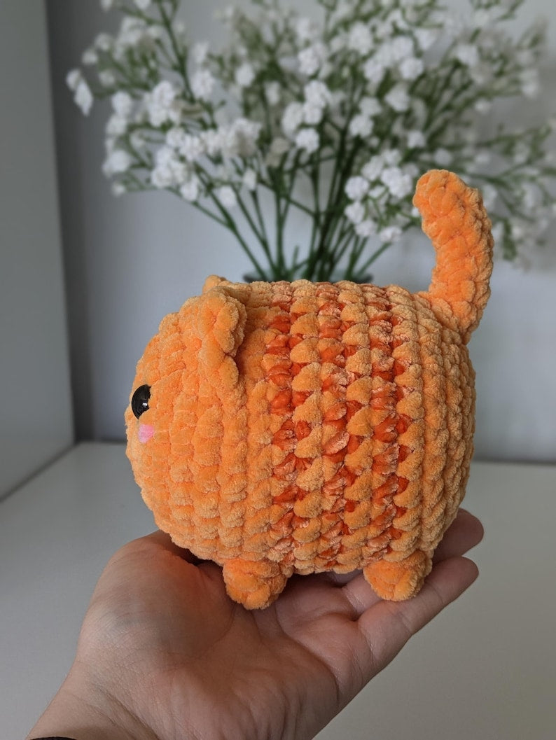 Chubby Ginger Cat Plush - Super Soft Cute Crochet Amigurumi - Cuddly Toy Stuffed Animal