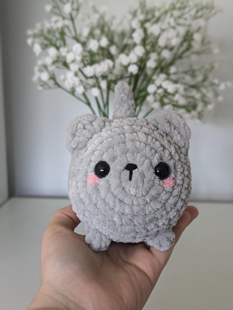 Chubby Grey Cat Plush - Super Soft Cute Crochet Amigurumi - Cuddly Toy Stuffed Animal