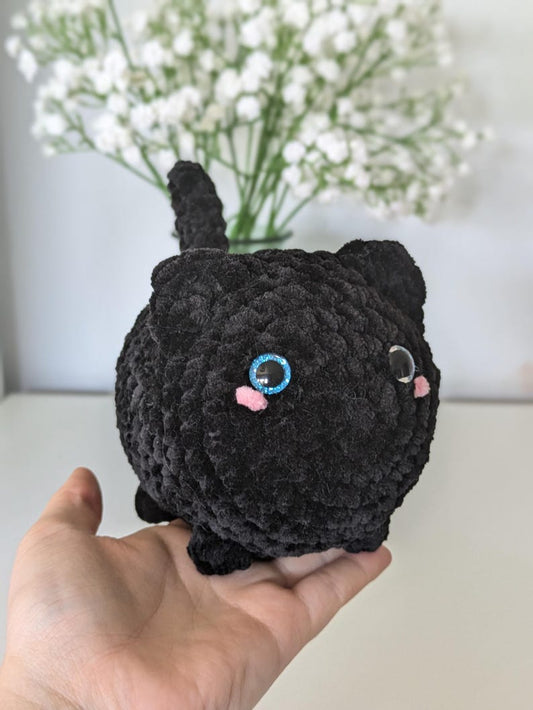 Chubby Black Cat Plush - Super Soft Cute Crochet Amigurumi - Cuddly Toy Stuffed Animal