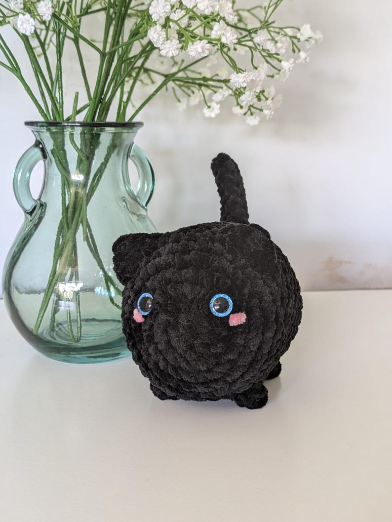 Chubby Black Cat Plush - Super Soft Cute Crochet Amigurumi - Cuddly Toy Stuffed Animal