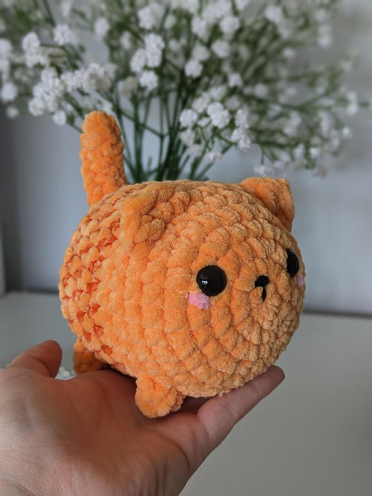 Chubby Ginger Cat Plush - Super Soft Cute Crochet Amigurumi - Cuddly Toy Stuffed Animal