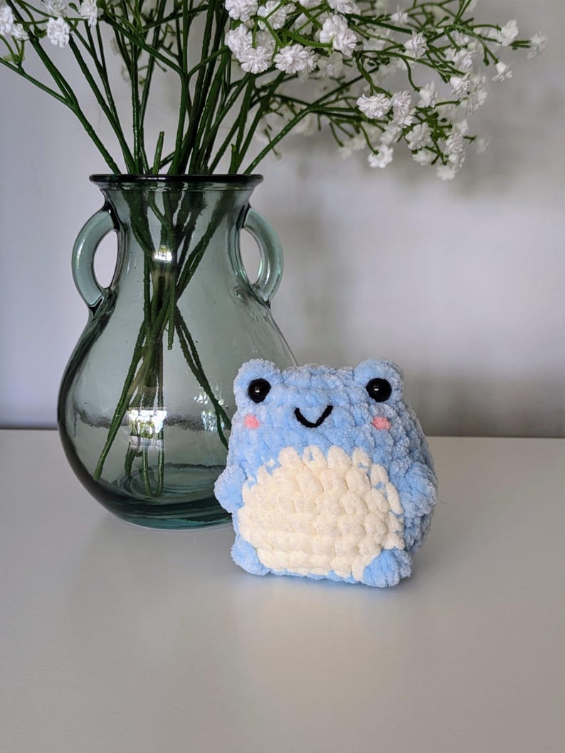 Chubby Blue Frog Plush - Super Soft Cute Crochet Amigurumi - Cuddly Toy Stuffed Animal