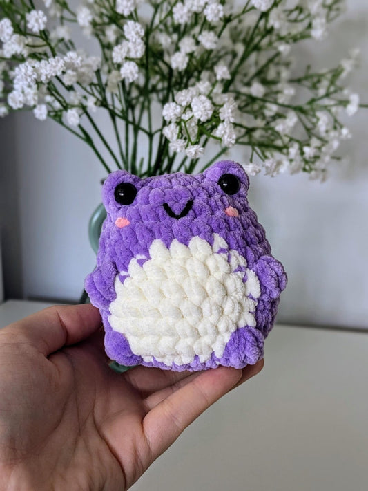 Chubby Purple Frog Plush - Super Soft Cute Crochet Amigurumi - Cuddly Toy Stuffed Animal