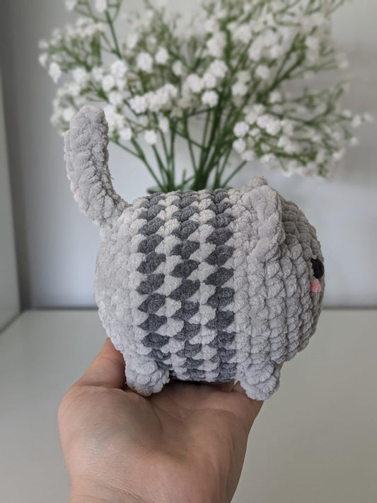 Chubby Grey Cat Plush - Super Soft Cute Crochet Amigurumi - Cuddly Toy Stuffed Animal