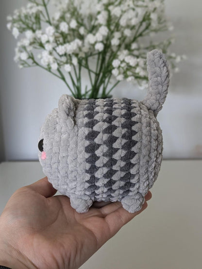 Chubby Grey Cat Plush - Super Soft Cute Crochet Amigurumi - Cuddly Toy Stuffed Animal