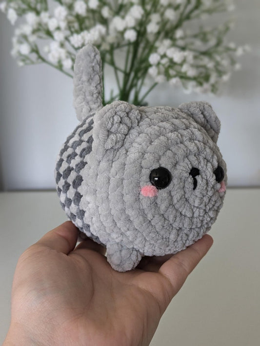 Chubby Grey Cat Plush - Super Soft Cute Crochet Amigurumi - Cuddly Toy Stuffed Animal