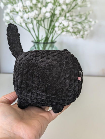Chubby Black Cat Plush - Super Soft Cute Crochet Amigurumi - Cuddly Toy Stuffed Animal