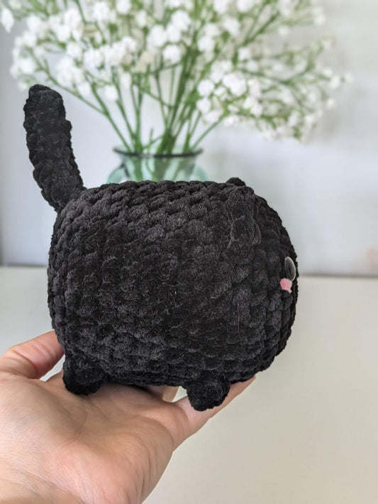 Chubby Black Cat Plush - Super Soft Cute Crochet Amigurumi - Cuddly Toy Stuffed Animal