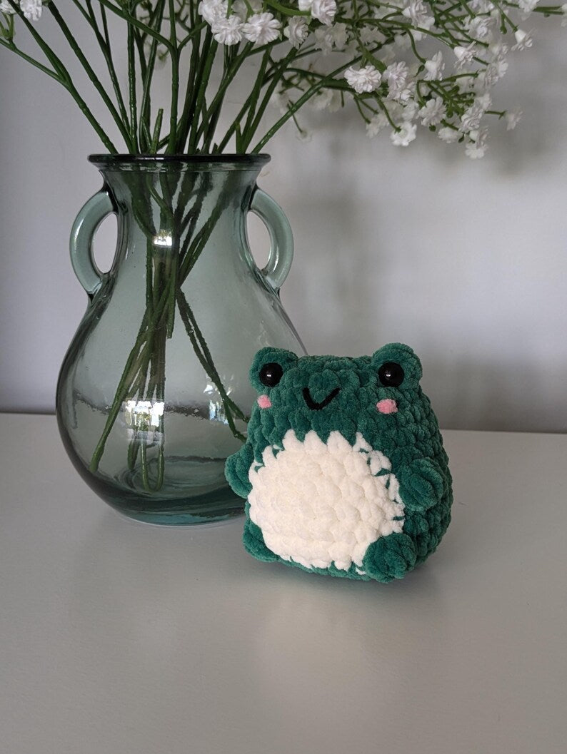 Chubby Green Frog Plush - Super Soft Cute Crochet Amigurumi - Cuddly Toy Stuffed Animal