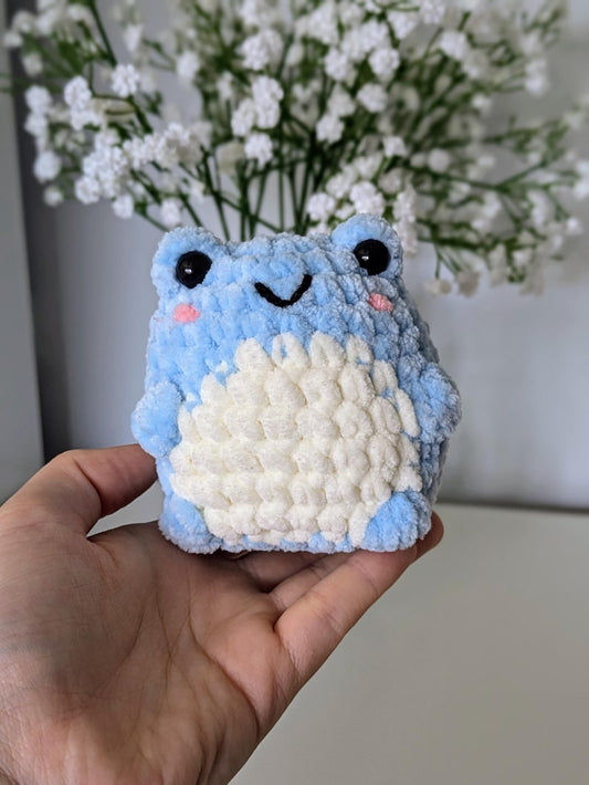 Chubby Blue Frog Plush - Super Soft Cute Crochet Amigurumi - Cuddly Toy Stuffed Animal