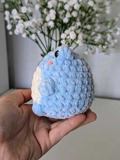Chubby Blue Frog Plush - Super Soft Cute Crochet Amigurumi - Cuddly Toy Stuffed Animal