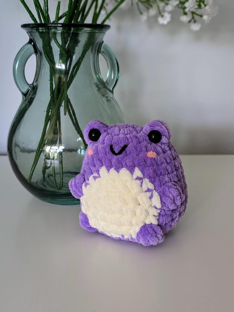 Chubby Purple Frog Plush - Super Soft Cute Crochet Amigurumi - Cuddly Toy Stuffed Animal