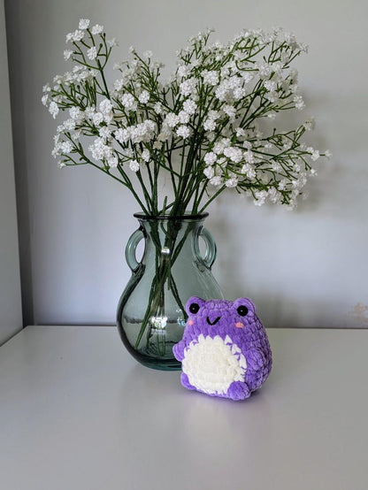 Chubby Purple Frog Plush - Super Soft Cute Crochet Amigurumi - Cuddly Toy Stuffed Animal