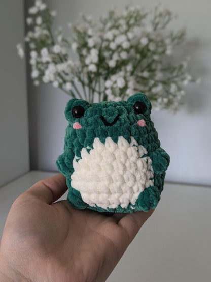 Chubby Green Frog Plush - Super Soft Cute Crochet Amigurumi - Cuddly Toy Stuffed Animal