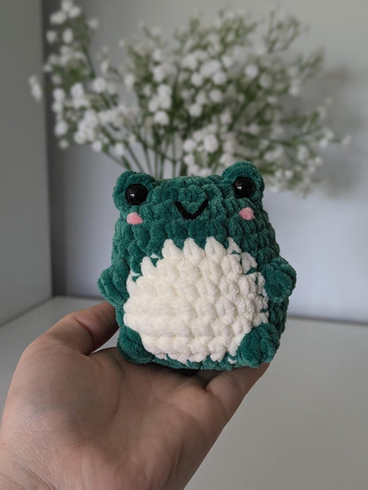 Chubby Green Frog Plush - Super Soft Cute Crochet Amigurumi - Cuddly Toy Stuffed Animal