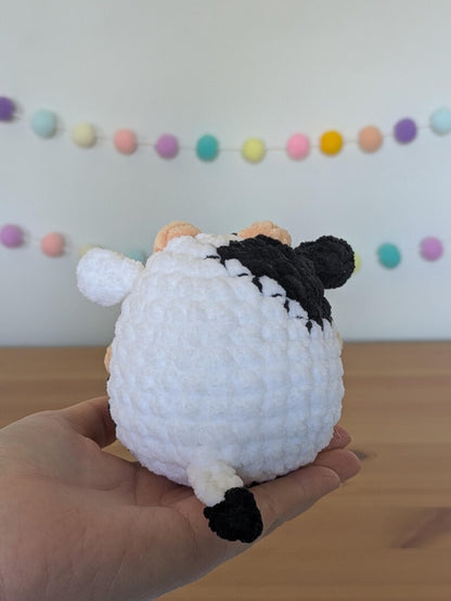 Chubby Black Cow Plushie - Super Soft Cute Crochet Amigurumi - Cuddly Toy Stuffed Animal