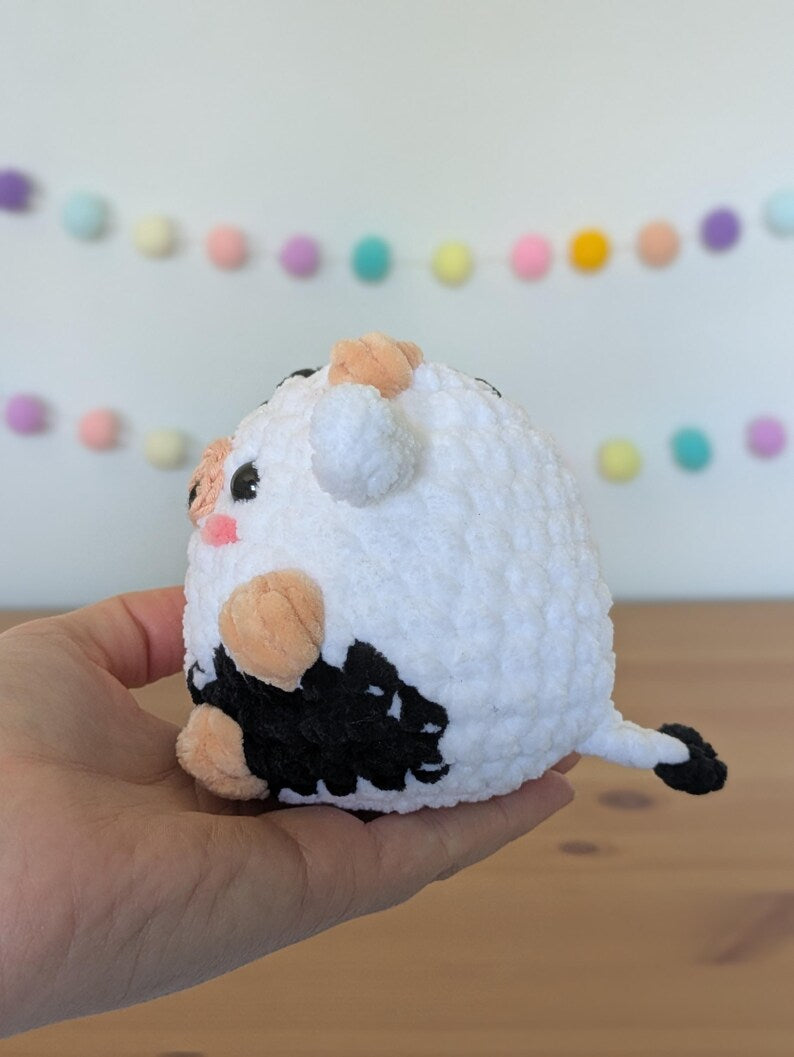 Chubby Black Cow Plushie - Super Soft Cute Crochet Amigurumi - Cuddly Toy Stuffed Animal