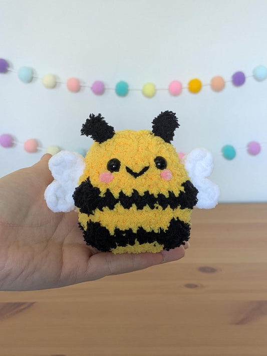 Chubby Fuzzy Bee Plushie - Super Soft Cute Crochet Amigurumi - Cuddly Toy Stuffed Animal