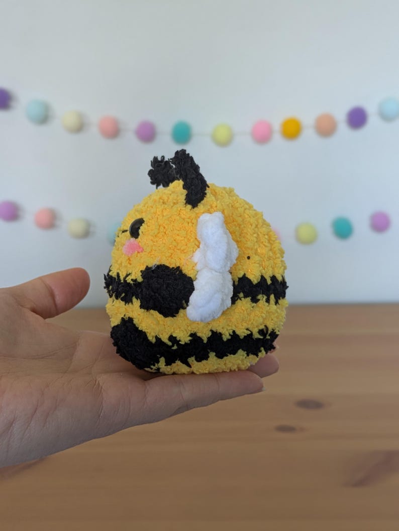 Chubby Fuzzy Bee Plushie - Super Soft Cute Crochet Amigurumi - Cuddly Toy Stuffed Animal