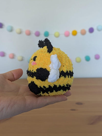 Chubby Fuzzy Bee Plushie - Super Soft Cute Crochet Amigurumi - Cuddly Toy Stuffed Animal