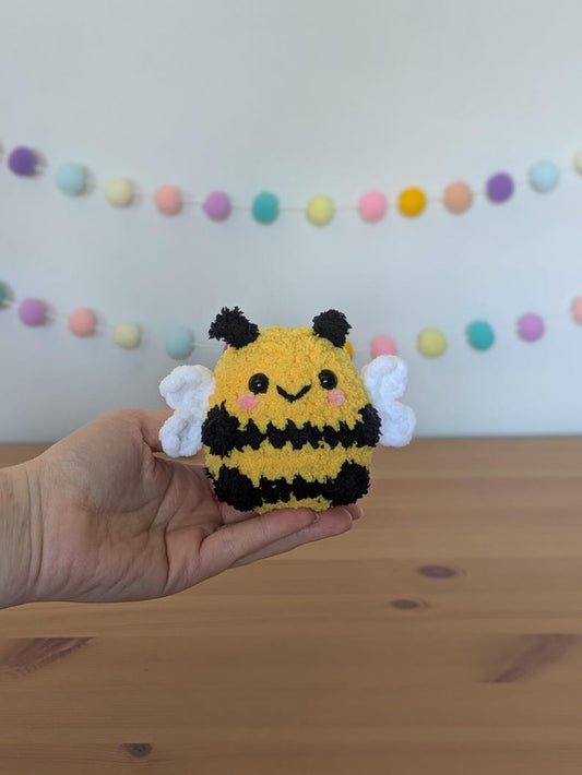 Chubby Fuzzy Bee Plushie - Super Soft Cute Crochet Amigurumi - Cuddly Toy Stuffed Animal