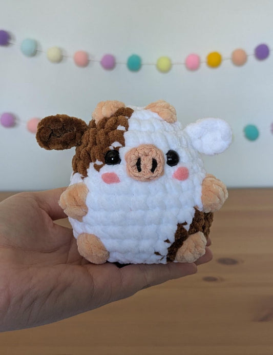 Chubby Brown Cow Plushie - Super Soft Cute Crochet Amigurumi - Cuddly Toy Stuffed Animal