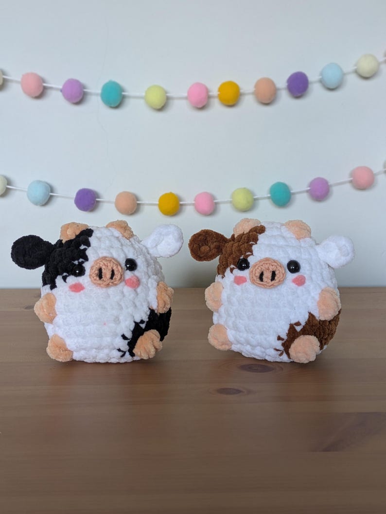 Chubby Brown Cow Plushie - Super Soft Cute Crochet Amigurumi - Cuddly Toy Stuffed Animal
