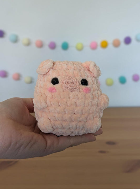 Chubby Peach Pig Plushie - Super Soft Cute Crochet Amigurumi - Cuddly Toy Stuffed Animal