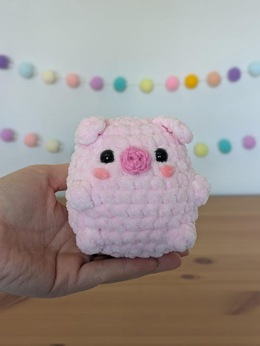 Chubby Pink Pig Plushie - Super Soft Cute Crochet Amigurumi - Cuddly Toy Stuffed Animal