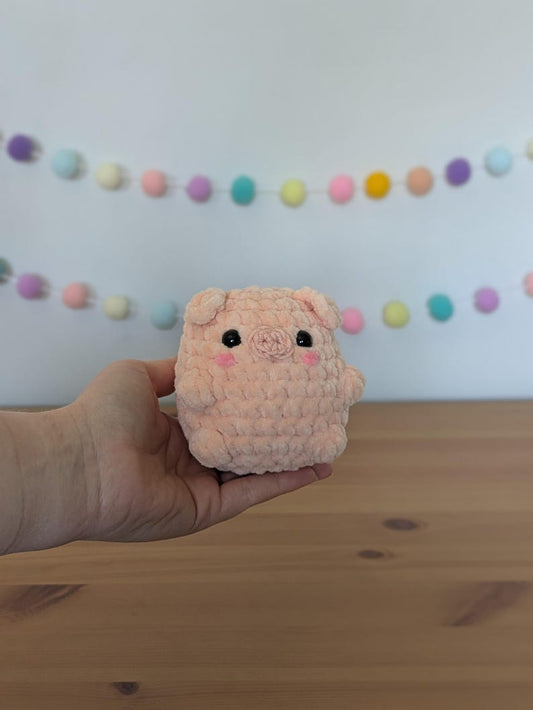 Chubby Peach Pig Plushie - Super Soft Cute Crochet Amigurumi - Cuddly Toy Stuffed Animal