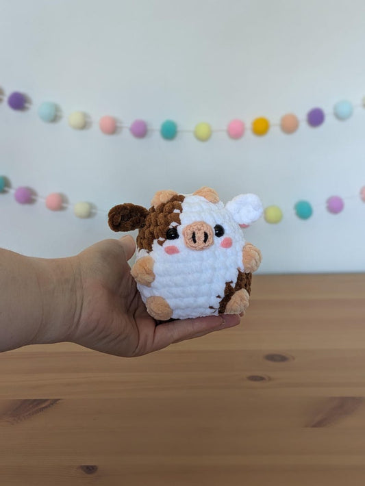 Chubby Brown Cow Plushie - Super Soft Cute Crochet Amigurumi - Cuddly Toy Stuffed Animal