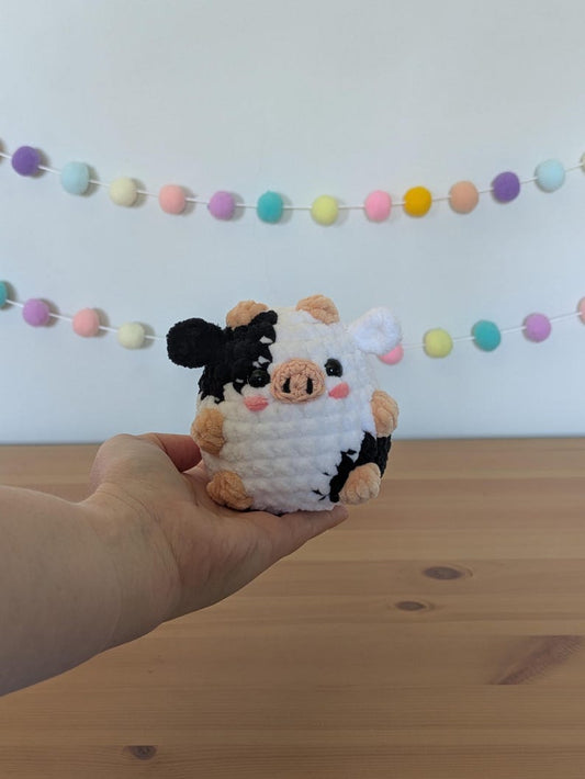 Chubby Black Cow Plushie - Super Soft Cute Crochet Amigurumi - Cuddly Toy Stuffed Animal