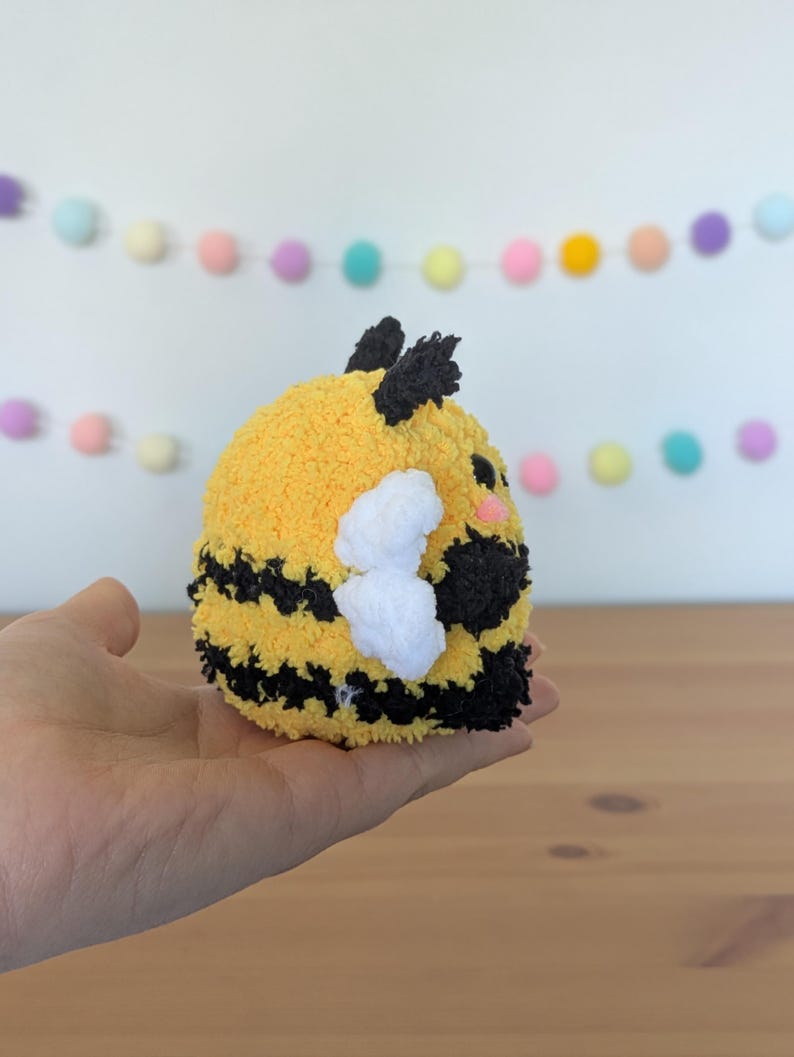 Chubby Fuzzy Bee Plushie - Super Soft Cute Crochet Amigurumi - Cuddly Toy Stuffed Animal