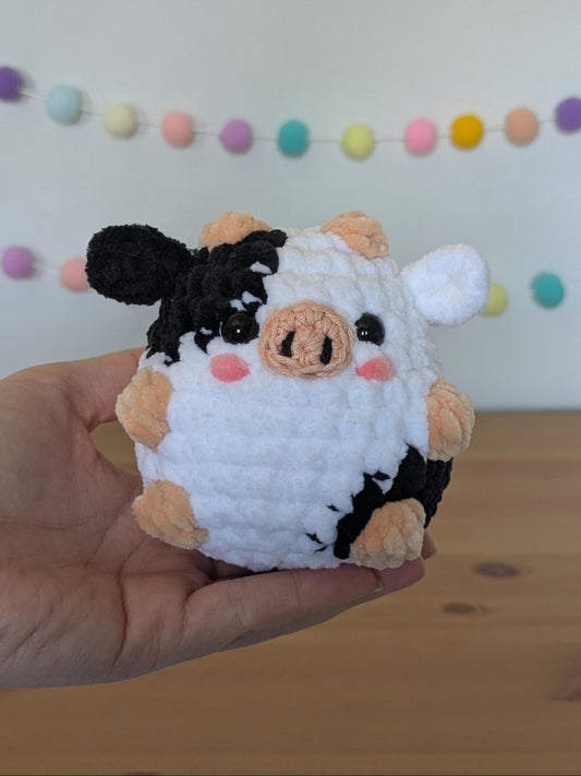 Chubby Black Cow Plushie - Super Soft Cute Crochet Amigurumi - Cuddly Toy Stuffed Animal