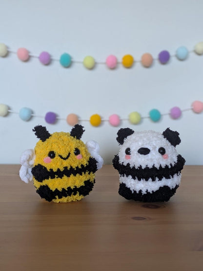 Chubby Fuzzy Bee Plushie - Super Soft Cute Crochet Amigurumi - Cuddly Toy Stuffed Animal