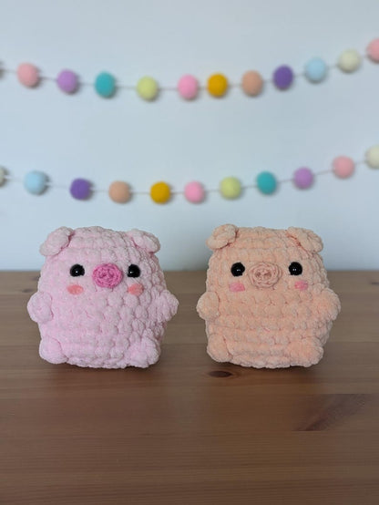 Chubby Pink Pig Plushie - Super Soft Cute Crochet Amigurumi - Cuddly Toy Stuffed Animal